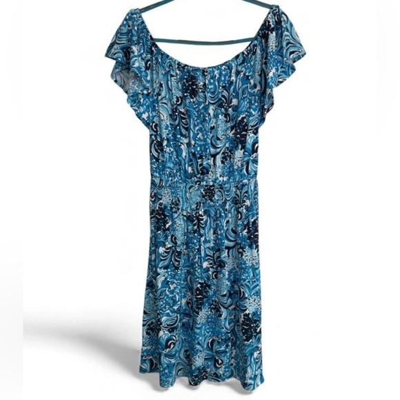 Lilly Pulitzer Clarette Flutter Sleeve Dress Mermazing Blue Sz M Vacation $128 - Picture 4 of 14